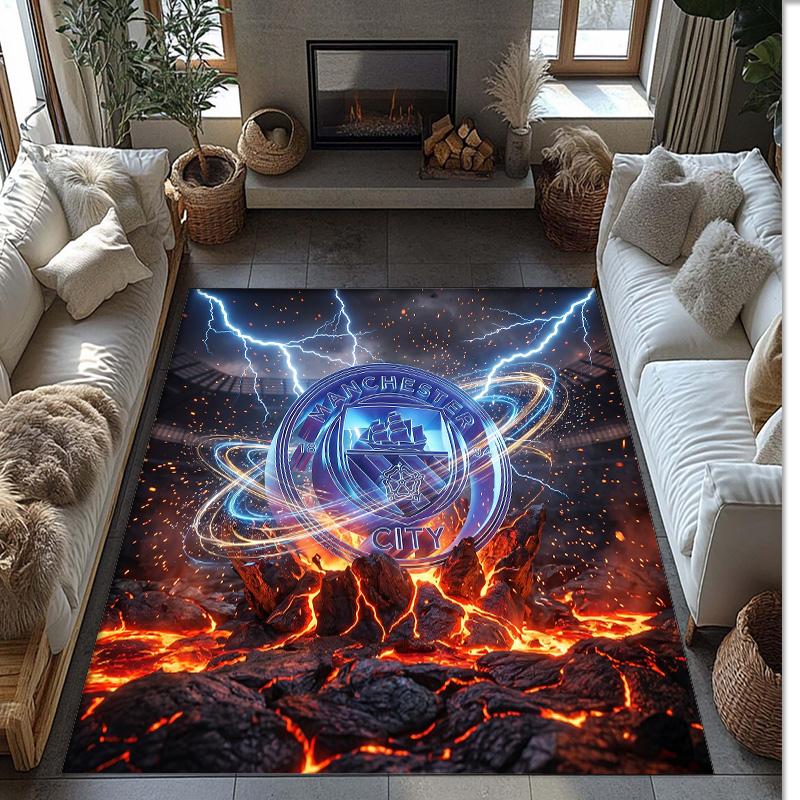 Manchester City Printed Flannel Area Rug Non Slip Soft Polyester Floor Carpet Indoor Decor Mat for Bedroom Living Room Sofa