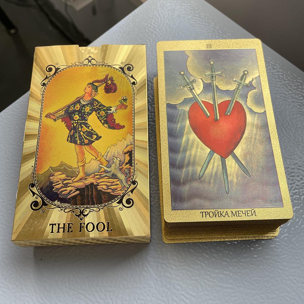 Russian Gold Foil Tarot Deck for Beginners Guide Book Prophecy Oracle Cards Toro Divination Fortune Telling Classic Taro 12x7cm