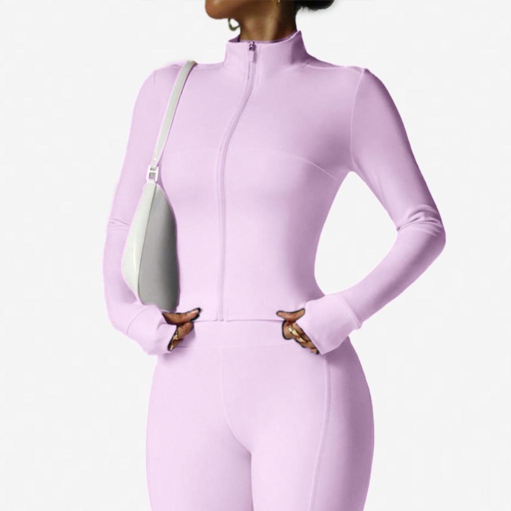 Waist-Cinching Yoga Set: Long-Sleeve Jacket & Butt-Lifting Micro-Flare Pants - Women's Sportswear for Autumn/Winter.