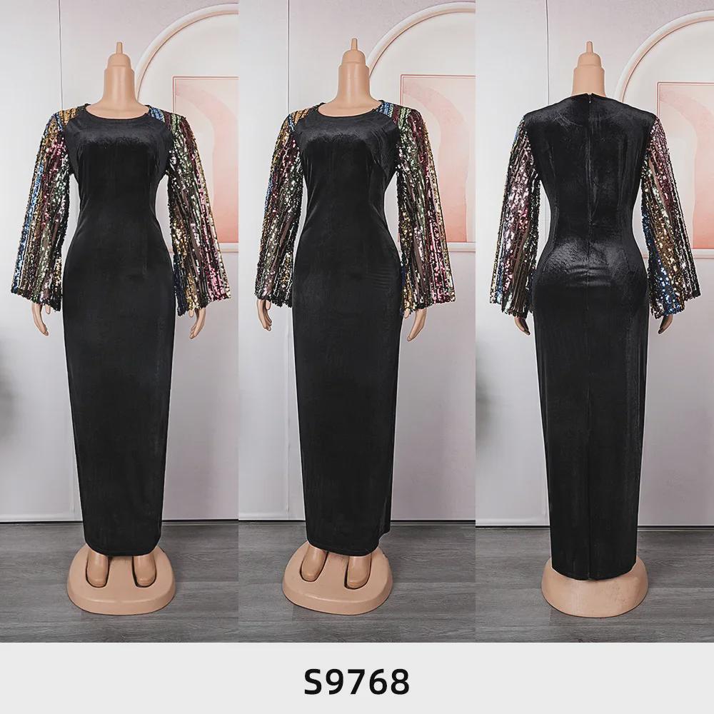 Elegante Gonna Lunga in Flanella con Paillettes Europee e Americane per Donne Africane - Vestibilità Slim, Taglia Grande, Design Grazioso