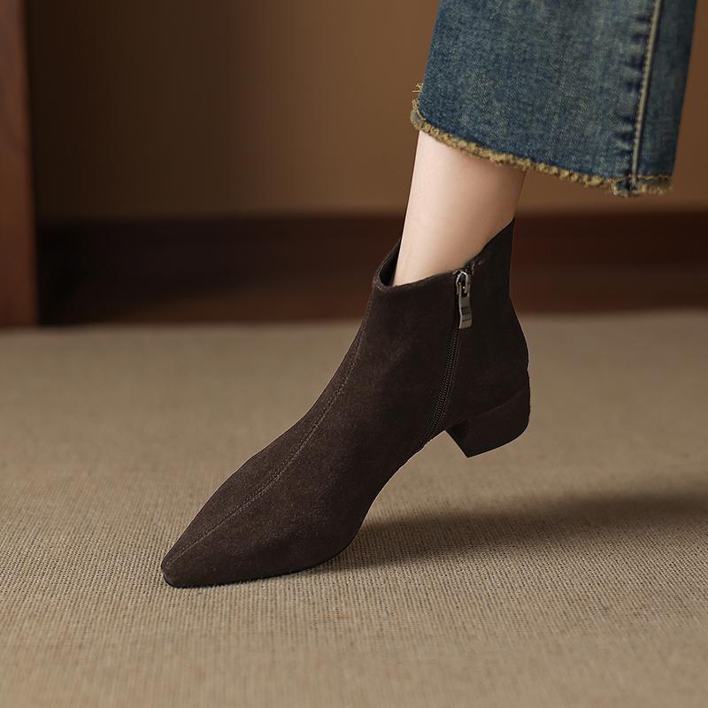 Fashion 2025 New Autumn Women Boots Cow Suede Fashion Chelsea Boots for Women Pointed Toe Short Ankle Boots Med Heels Ladies Shoes