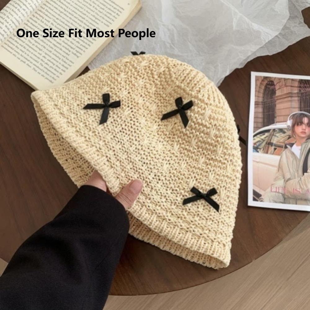 Mini Bow Beach Straw Hat Breathable Women Suncreen Hat Fashion Korean Bucket Hat  Sun Protection