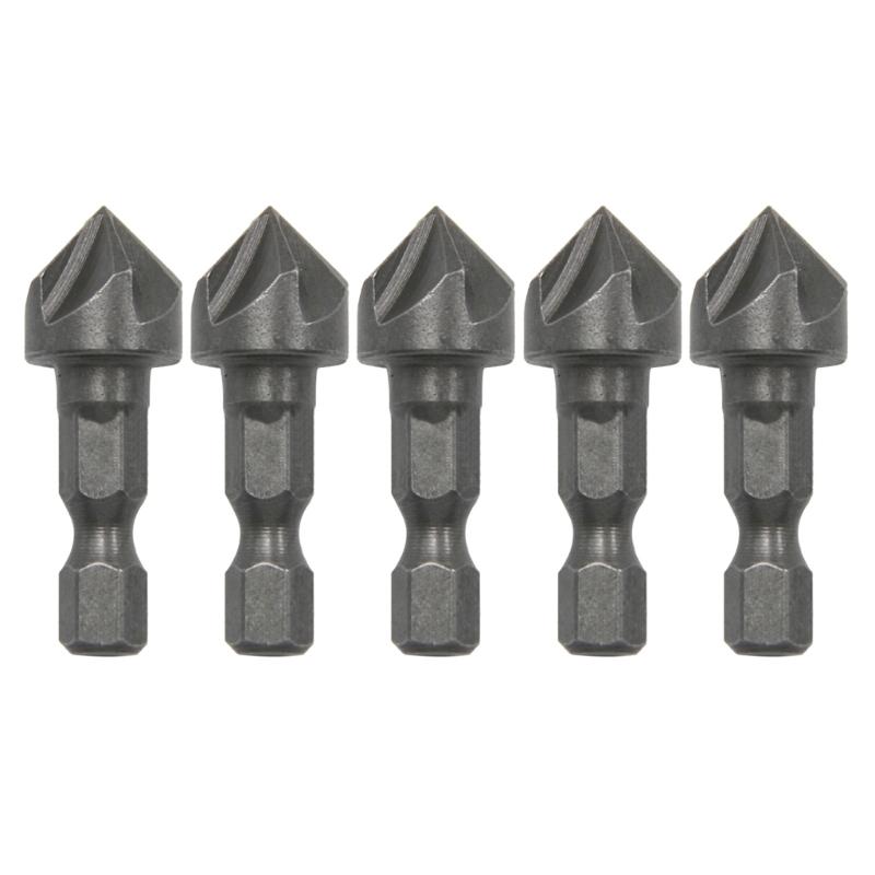 Pack of 5 Hexagonal Handle High Speed Steel Chamfer Drill Bits for Wood and Metal Drilling Woodworking Hole Opener Tool