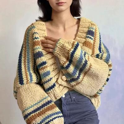 Sexy V Neck Stripe Knitted Sweaters Women Long Sleeve Casual Baggy Cardigan Tops Fall Winter Warm Elegant Y2K Clothes