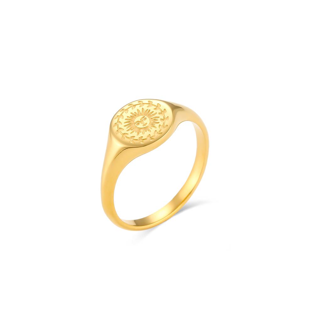 

E.B.belle Creative Eagraved Facial Expression of Moon Sun Star Gold Plated Ring Tarnish Free Stainless Steel Godness Signet Ring 6