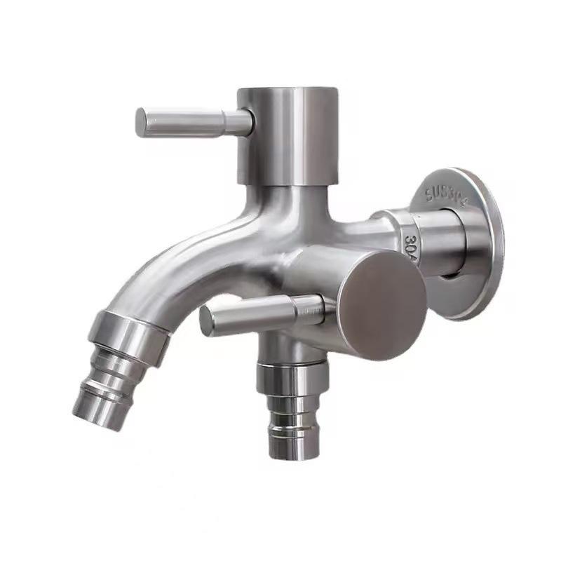 304 Stainless Steel Dual Outlet Quick Open Faucet Wall Mounted Washing Machine Tap Multi-Function Two Way Bibcock for Bathroom