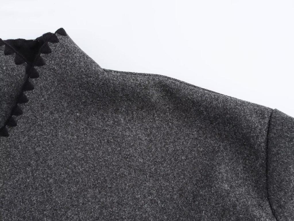 2024 Winter Women's European & American Colorblock Lace-up Woolen Coat