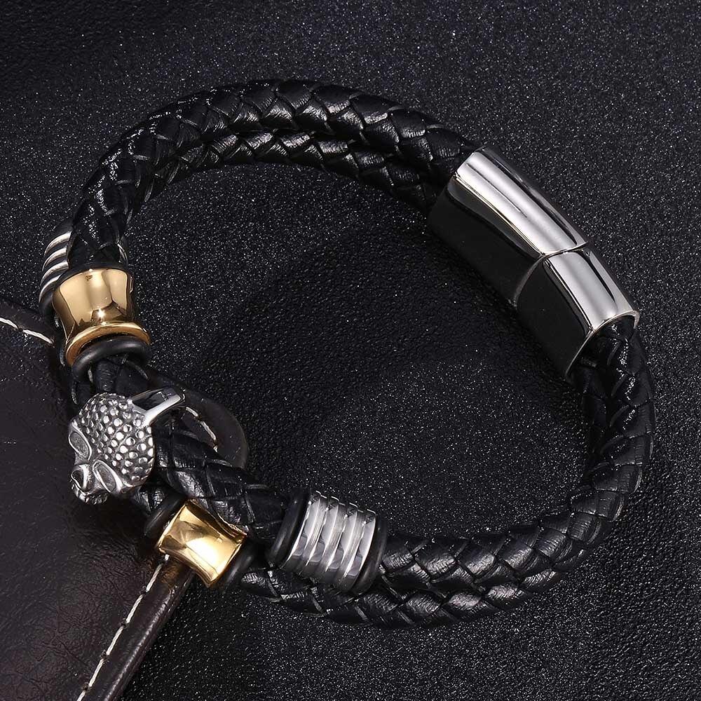 Men Jewelry Black Braided Leather Bracelets Men Stainless Steel Leahter Bracelets Cool Skull Bracelets Men Bracelet