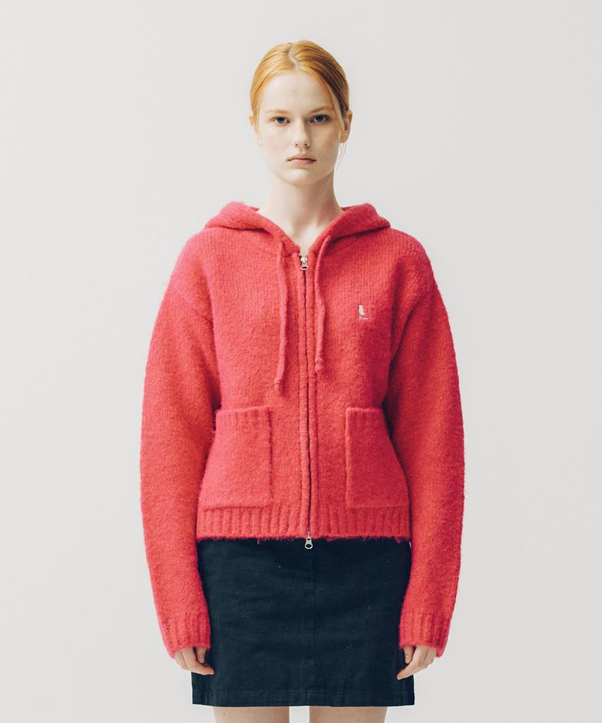 YALE Women'S Hairy Crop Knit Zip-Up Hoodie_Hot Pink
