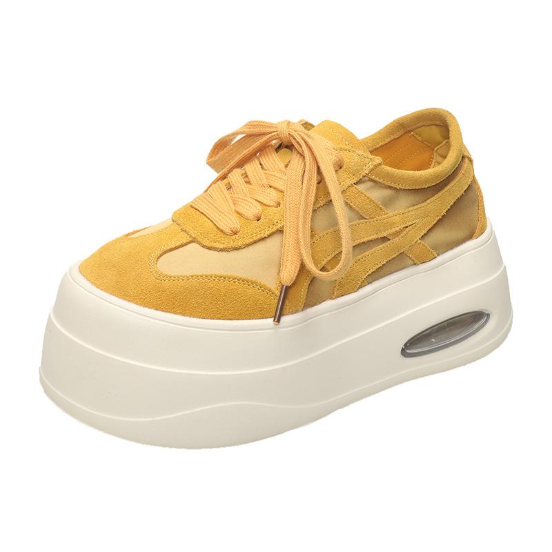 Spring and summer new thick-soled heightening dad shoes women's versatile lace-up round head ultra-light air cushion bottom