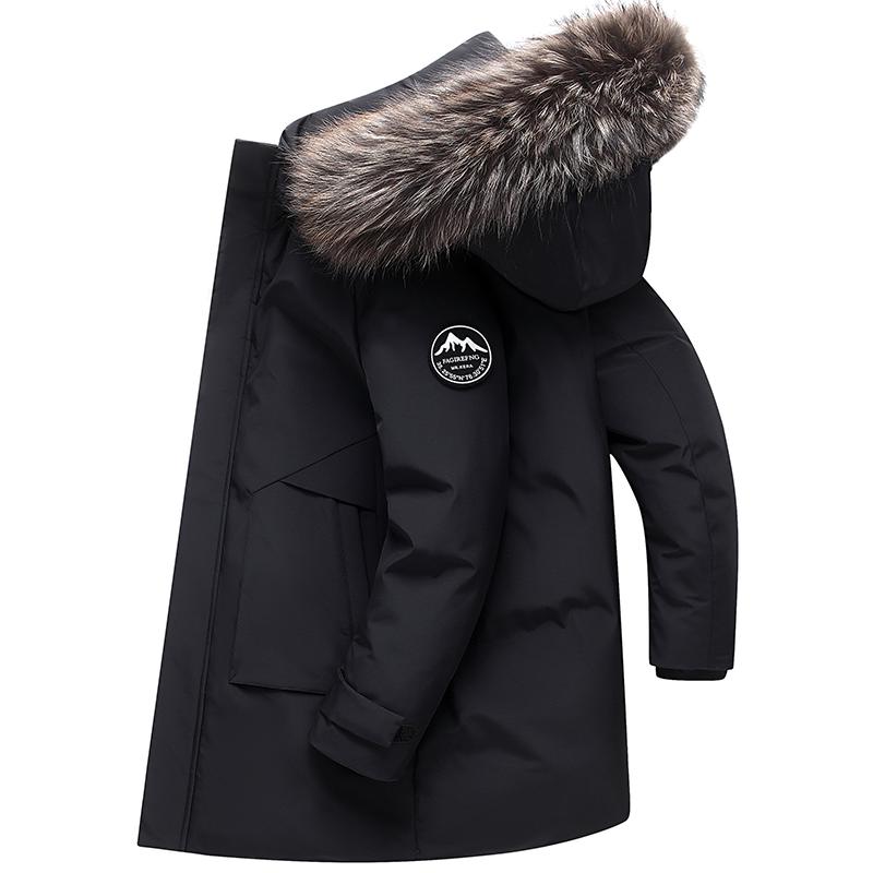 Men's Mid-Length Hooded Down Jacket 2025 - Thickened Winter Coat with Fur Collar