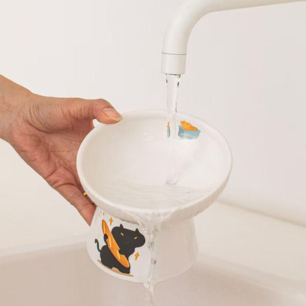 Cartoon Ceramic Cat Bowl Cute Dog Food Feeding Basin Pet High Foot Bowl Water Container