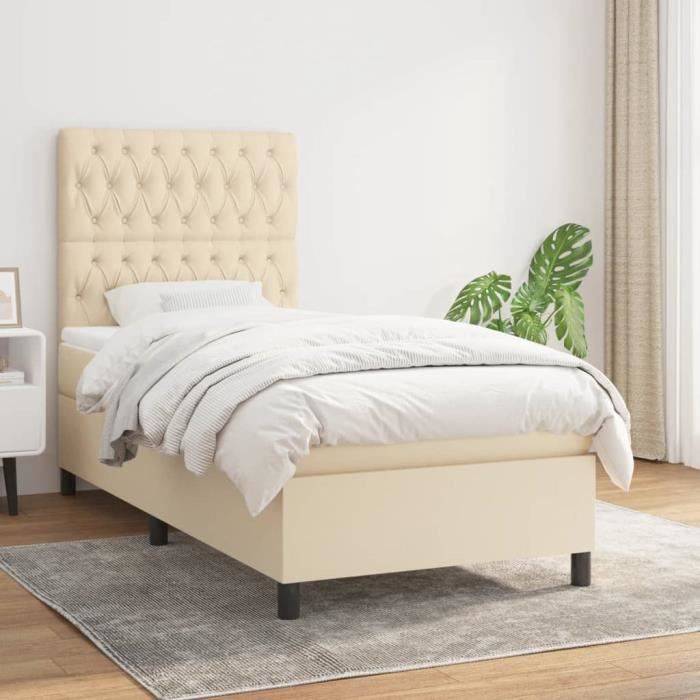VidaXL Divan Bed and Mattress Cream 90x190 Cm Fabric - Model 3141982