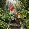 Outdoor Resin Gnome Statues for Patio Solar Sunflower Garden Statue with LED Lights, Waterproof Figurine Decorative Lawn Ornaments Yard Decor