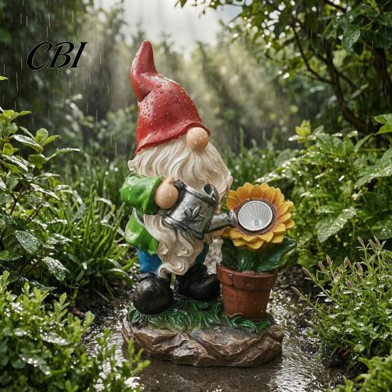 Outdoor Resin Gnome Statues for Patio Solar Sunflower Garden Statue with LED Lights, Waterproof Figurine Decorative Lawn Ornaments Yard Decor