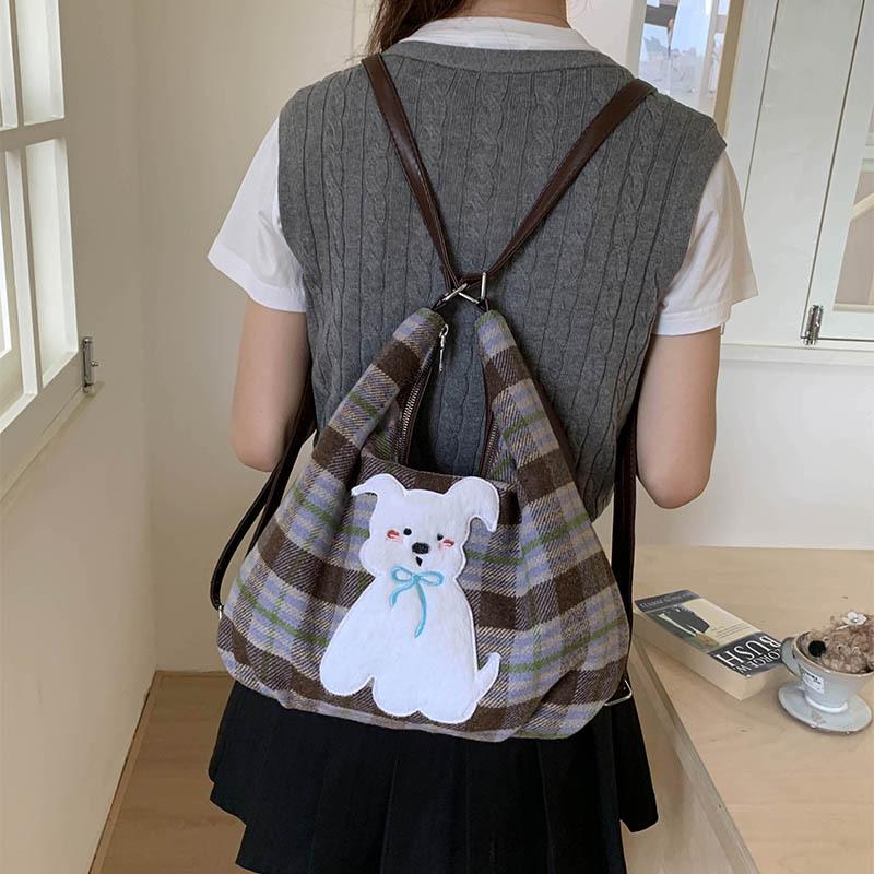 Plaid Woolen Tote Bag Women's Large-capacity Shoulder Messenger Bag Autumn and Winter Multi-functional Backpack