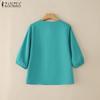 ZANZEA Women Casual Round Neck Solid Color 3/4 Sleeve Summer Blouse