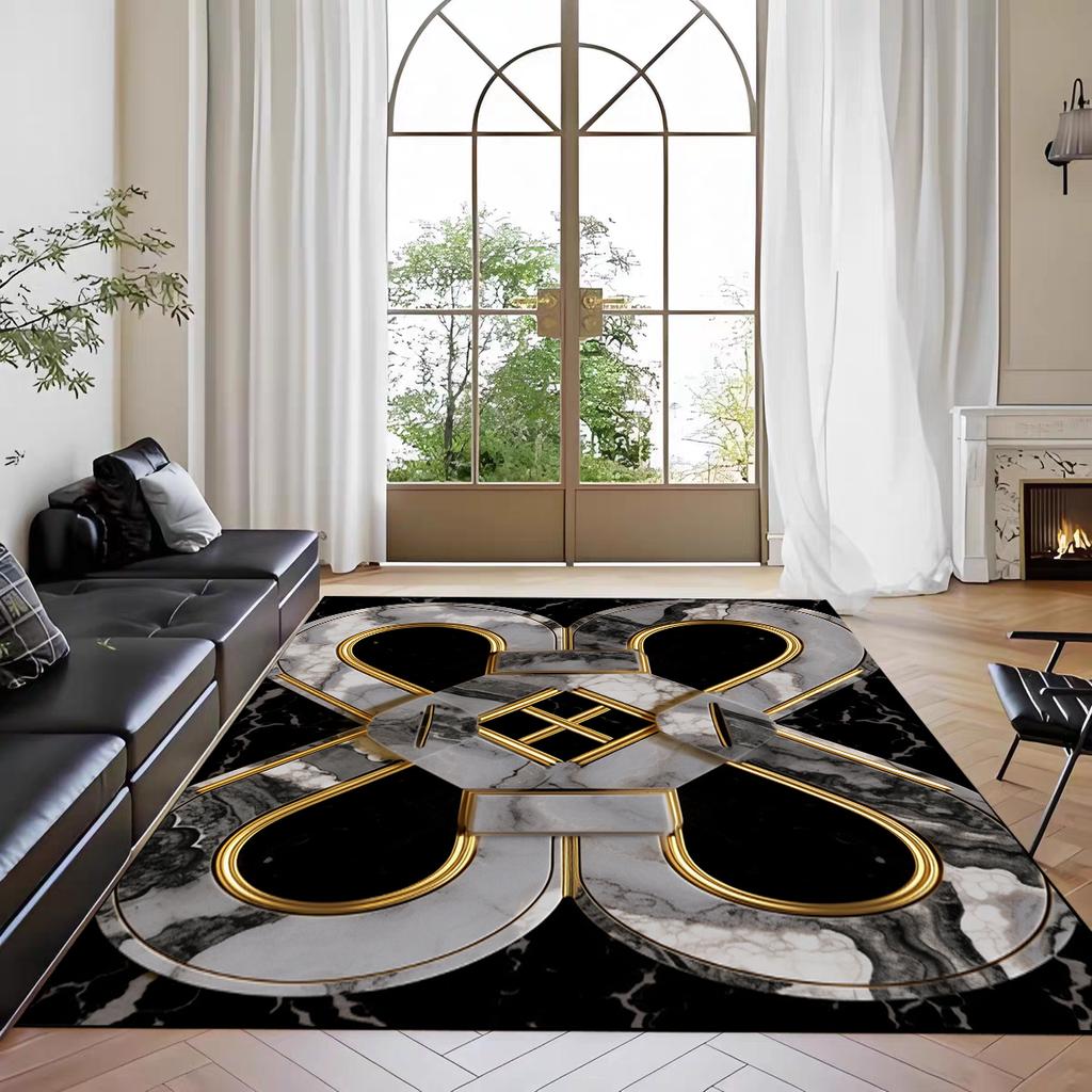 Nordic Marble Print Area Rug for Living Room In Front of Sofa Non-Slip Modern Floor Mat for Bedroom