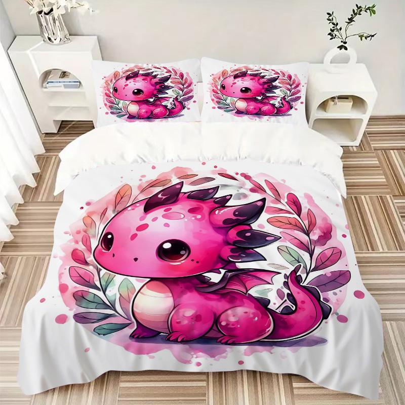 3pcs Mini Dragon Quilt Cover Set (1 Quilt Cover + 2 Pillowcases Without Pillow Core), High-Definition Printing for Home and Dormitory.H065