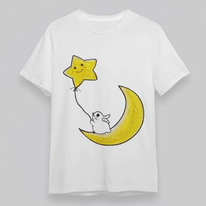 

Women s Oversize T-Shirt Smiling Star Balloon With Crescent Moon Rabbit Tee USA 4XL