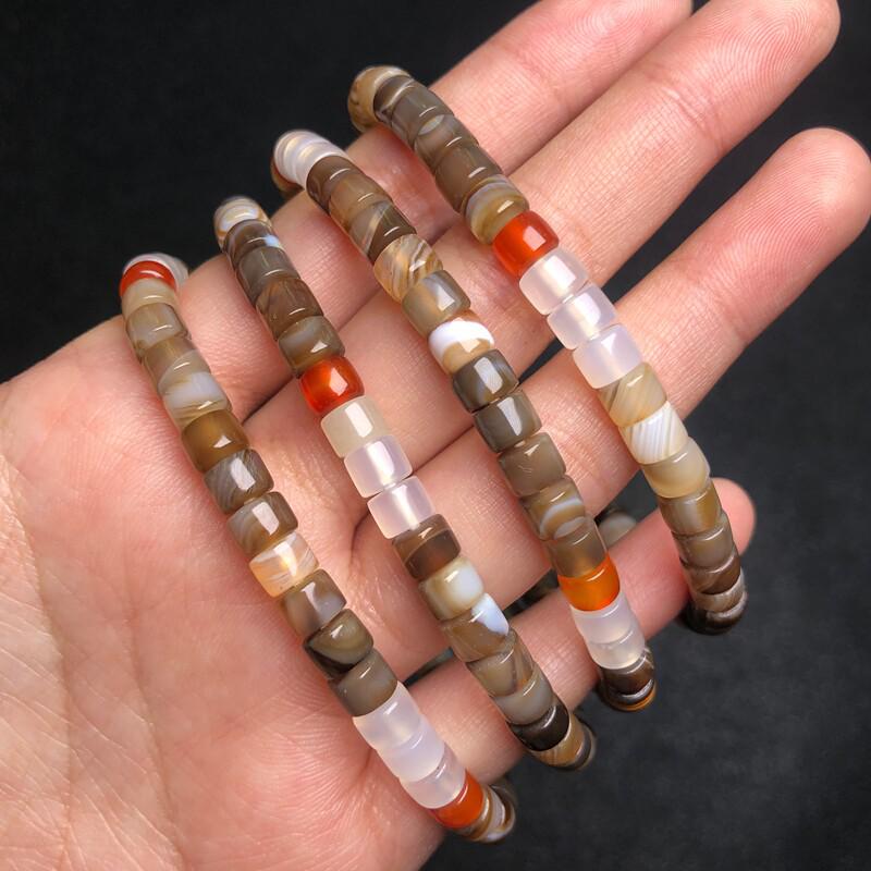 Colorful Silk-Wrapped Agate Spacer Beads Bracelet - Thick Straight Cut, Single Strand DIY Cultural Accessories