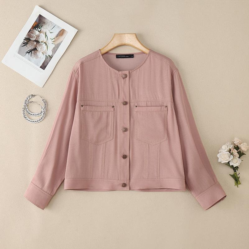 

ZANZEA Женская повседневная однотонная блузка с круглым вырезом и длинным рукавом 5XL розовый