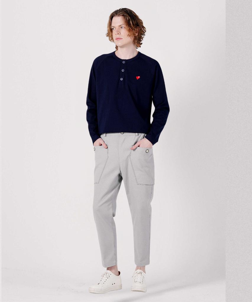 CUSTOMUS Men'S New Heart Embroidery Henley Neck Raglan Long Sleeve T-Shirt Cxs25Fkrt921 Nav
