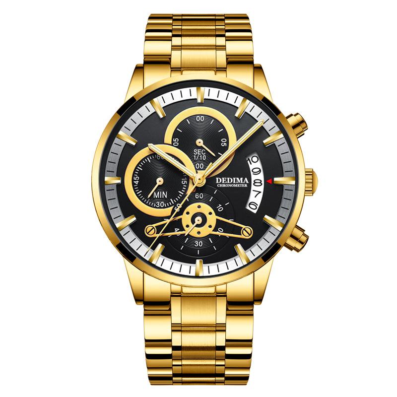 DEDIMA New Quartz Watch Brand Luxury Waterproof Chronograph Luminous Casual Men's Clock Three Eyes 6-pin Multi-function Watches