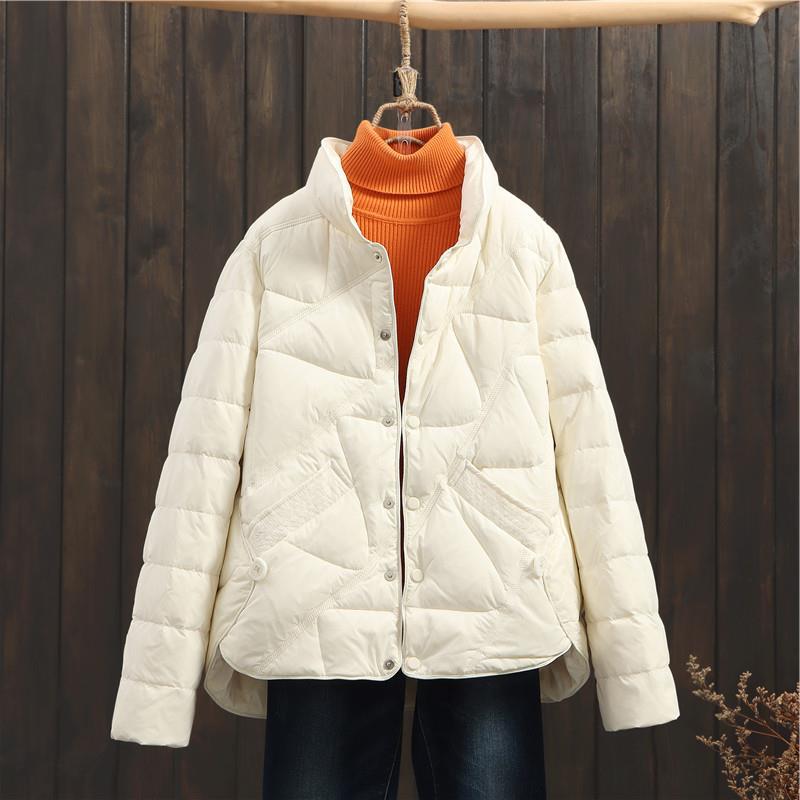 

2024 осень и зима новый воротник-стойка белый утиный пух легкий пуховик женский повседневный модный тонкий короткий пальто прилив L