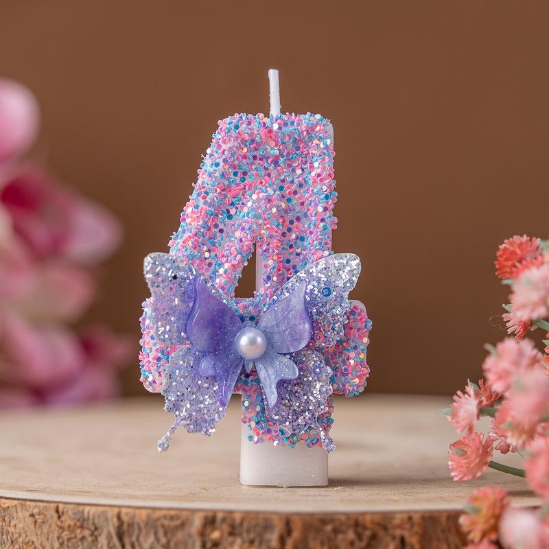 Purple Butterfly Digital Candle 0-9 Birthday Cake Ornament