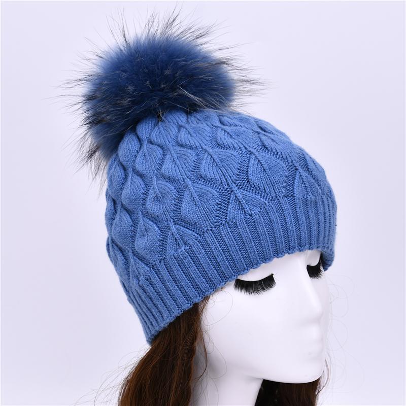 Jxwatcher Women Winter Hat Real Fur Pompom Angora Knitted Wool Beanie Fashion Casual Outdoor Thick Ladies Warm Fur Ball Hats New