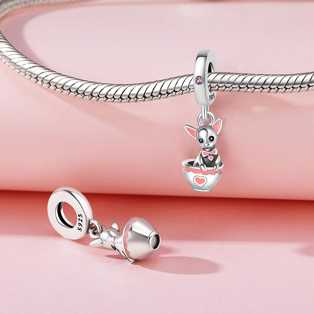 Beads Copper Charms Original Pink Tea Cup Claw Print Pendant Beads Fit Bracelet Jewelry Diy Women Gift Accessory