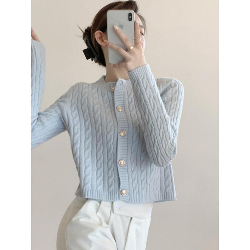 Early spring gentle autumn top women's candy-colored twist sweater cardigan short knitted jacket