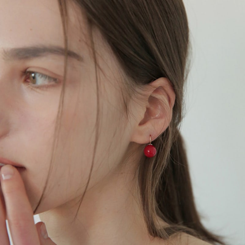 modernlike 14k coral red pearl hoop earrings