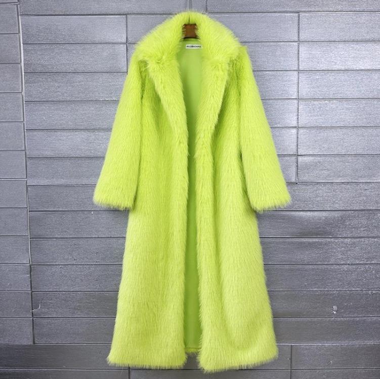 Winter Damen Lässiger Kunstpelzmantel Lange Jacke Trendiger Cardigan Einfarbige High-End-Mode