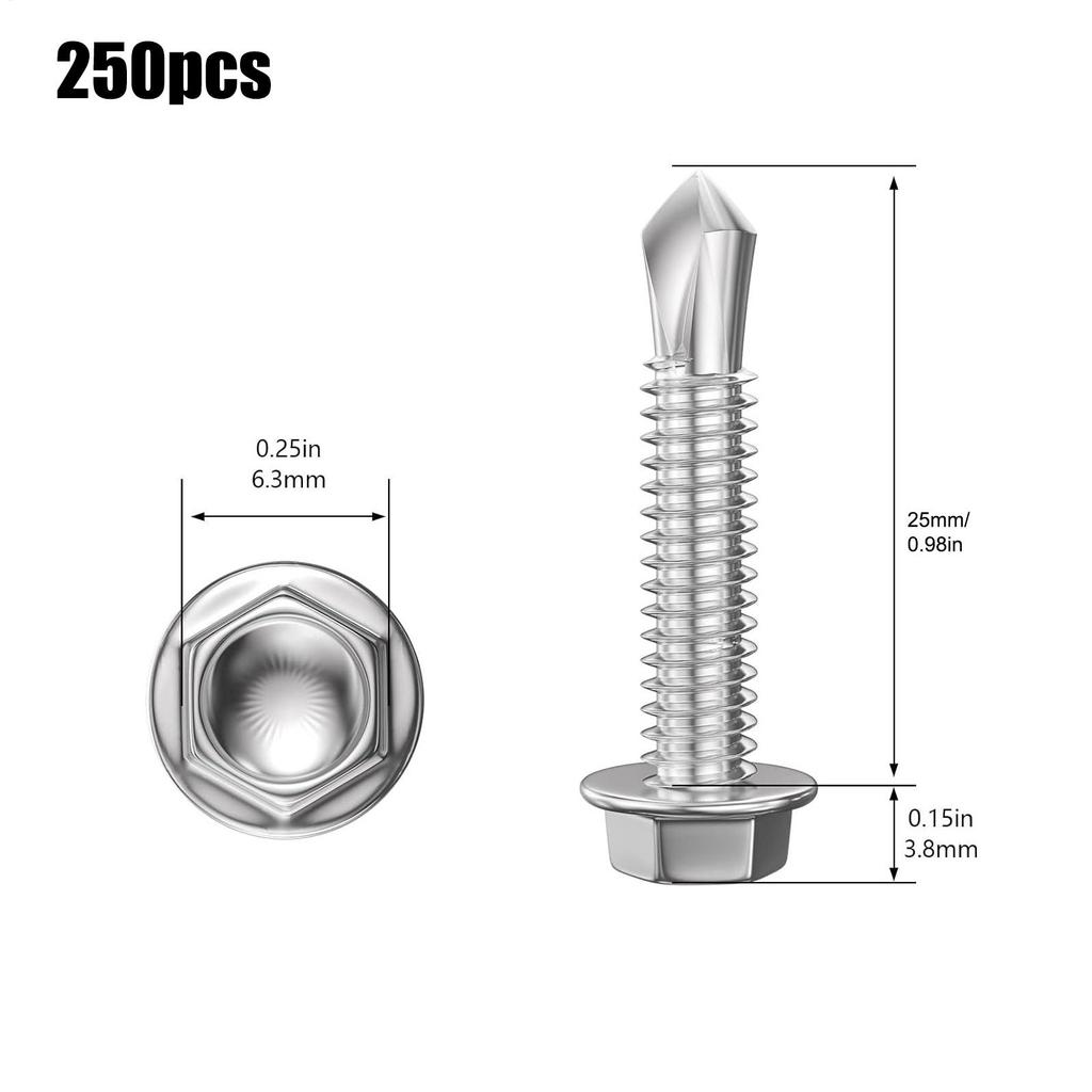 Metal Self Tapping Screws 250 Pieces Stainless Steel Hex Self Drilling Screws For Metal For Adults Technician Mechanic Repair