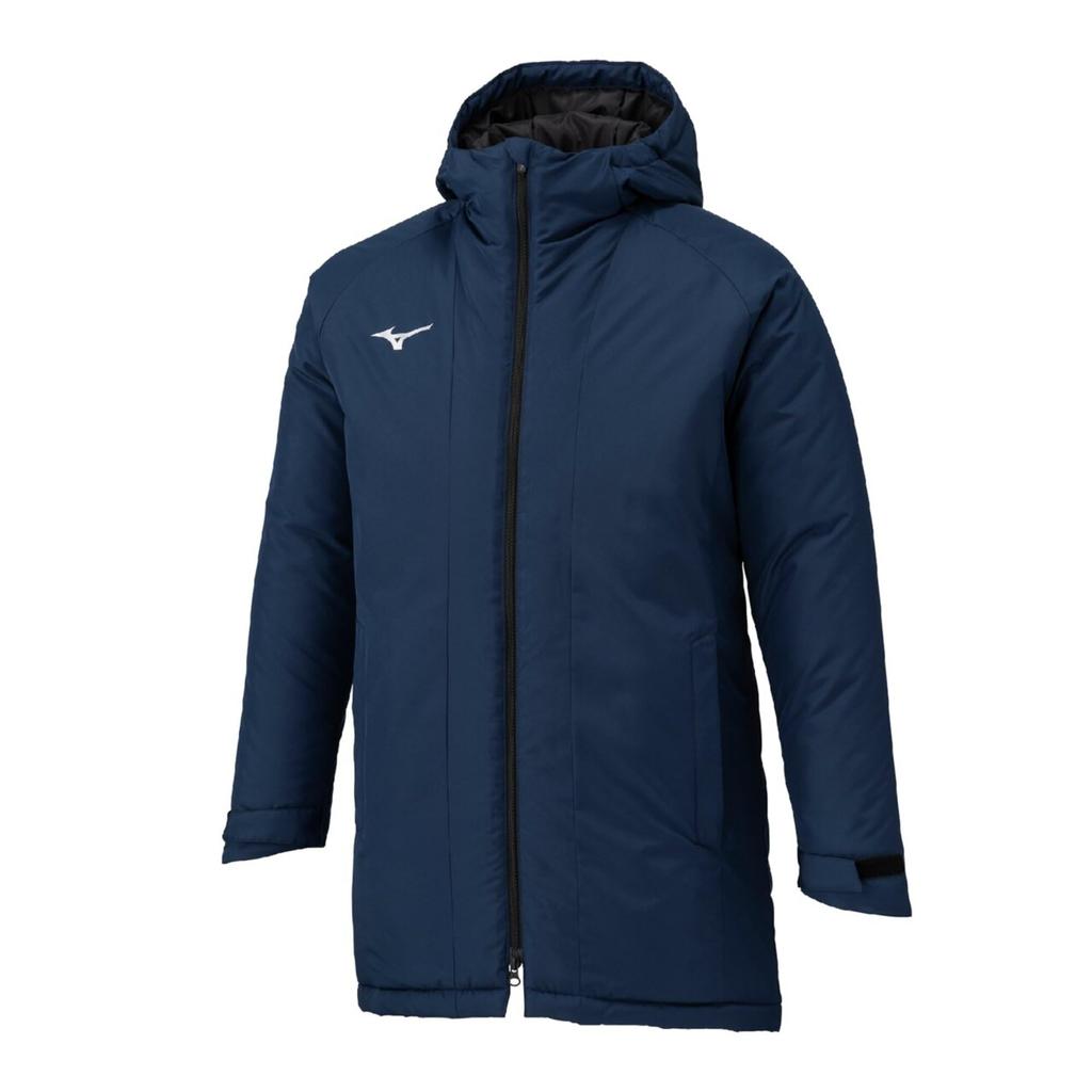 Mizuno Breath Thermo Insulated Training Dress Navy Mid-Length Coat, Heat-Generating Material, Water-Repellent, Windproof, 32MEC650,
