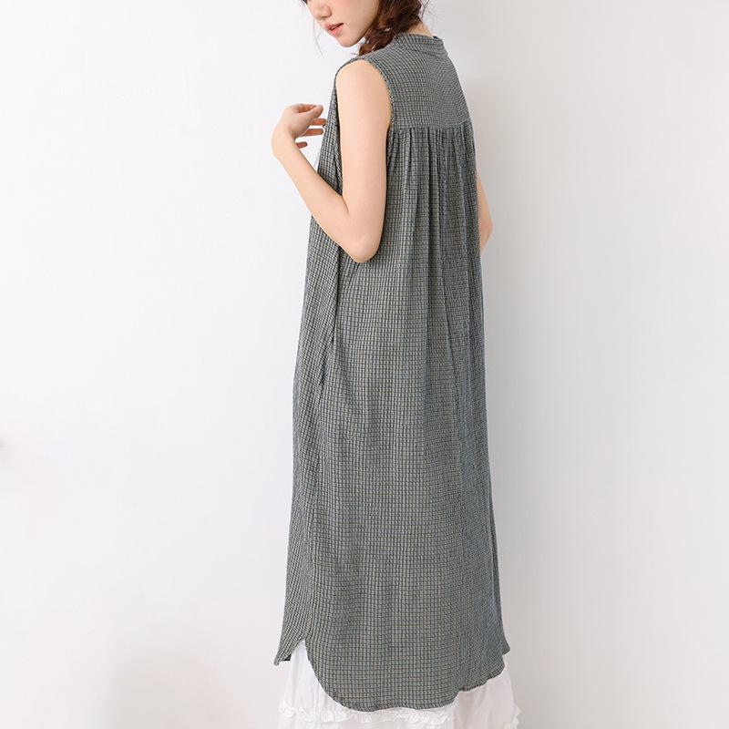 2026 Spring/Summer Mori-kei Check Sleeveless Bubble Dress for Women - Loose & Versatile Casual Vest Style