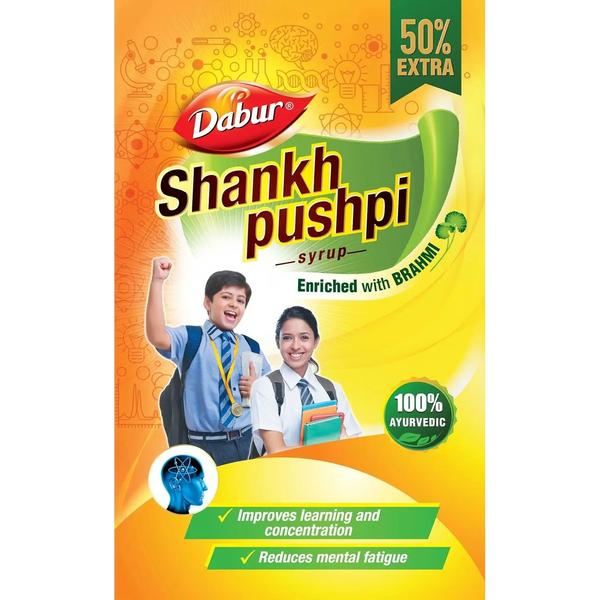Dabur Syrop Shankhpushpi 350ml | Ajurwedyjski tonik mózgowy wspierający naukę, pamięć, koncentrację i zmęczenie umysłowe | Suplement ziołowy