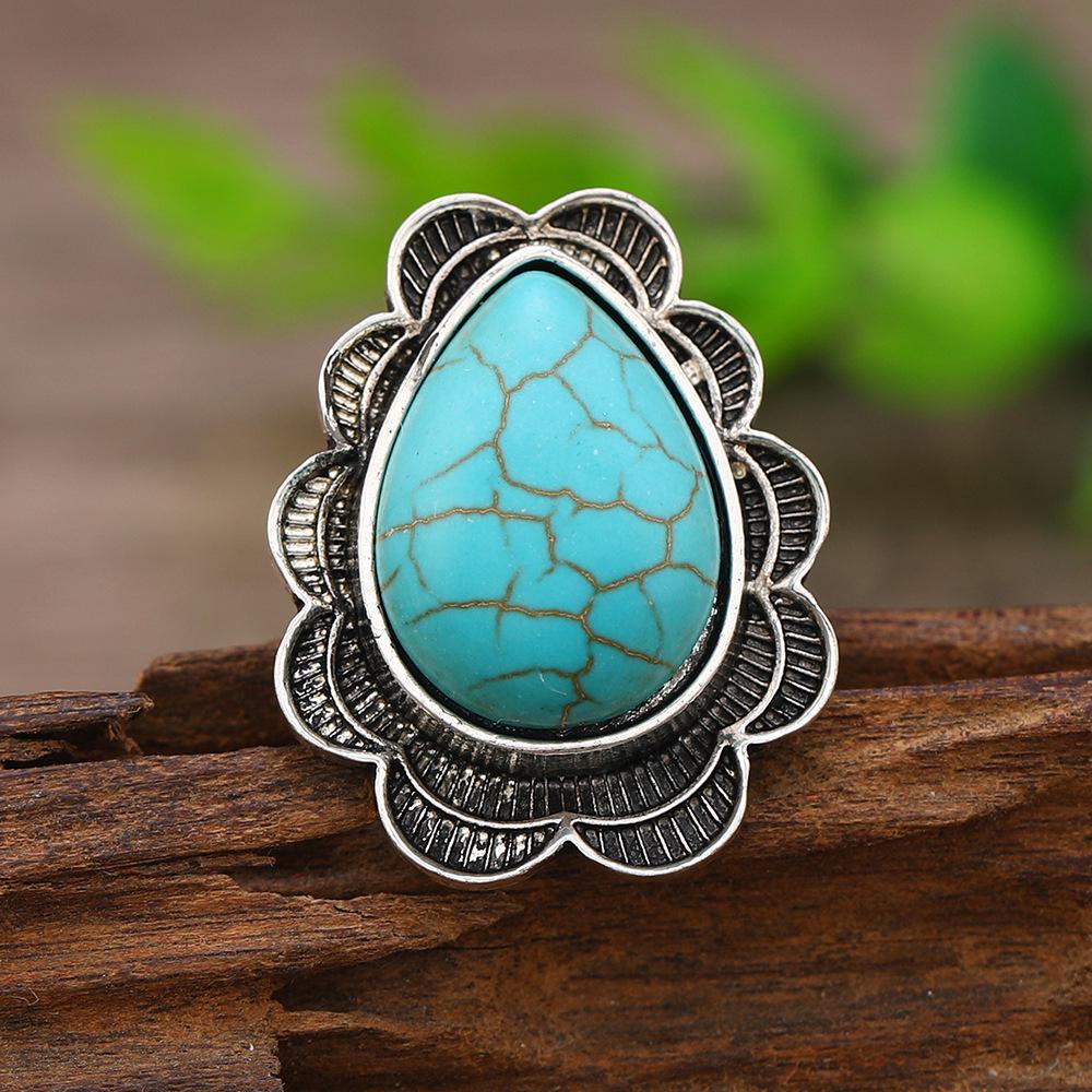 Turquoise Inlaid Bohemian Geometric Ring - Trendy Ethnic Style Jewelry