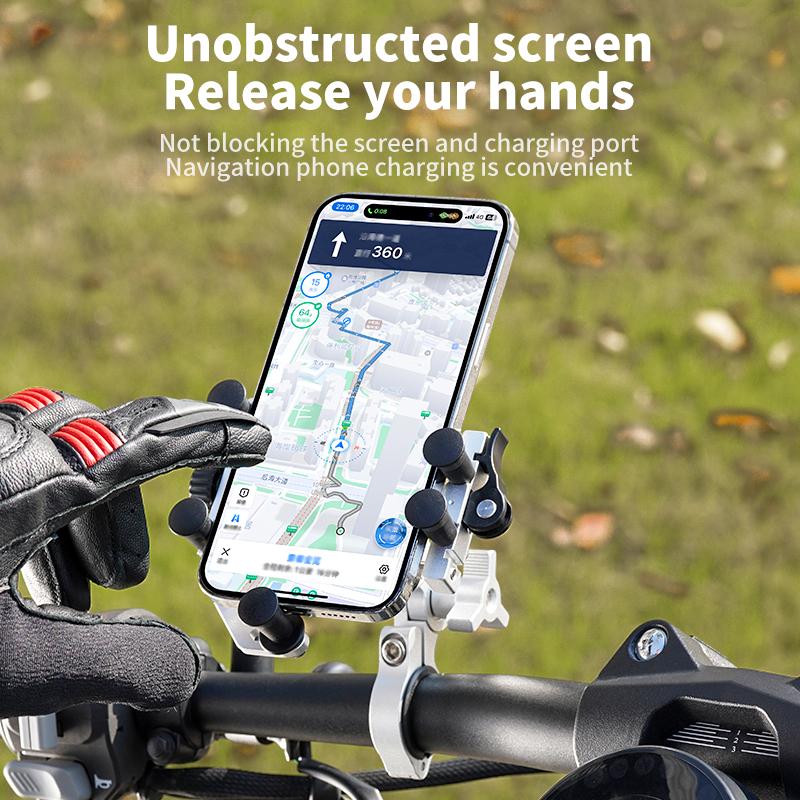 Outdoor aluminum alloy mobile phone holder 360 °+180 ° rotating motorcycle navigation phone shock-absorbing riding accessories