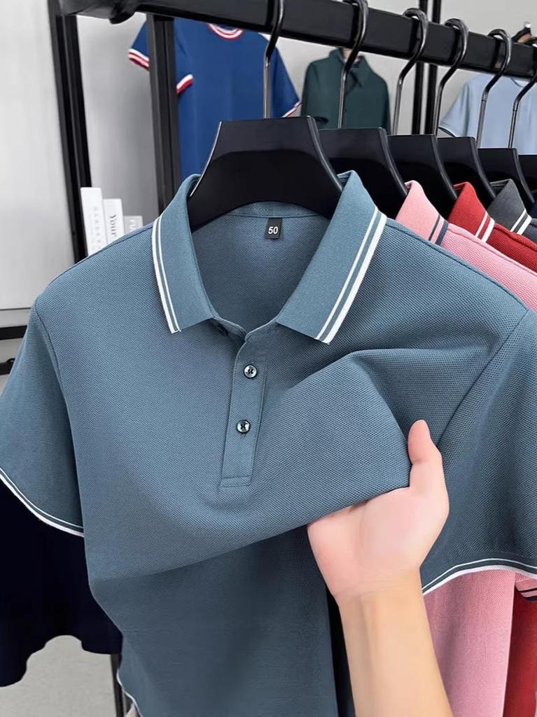 Men's 100% Cotton Short Sleeve Lapel Polo Shirt - 2026 Summer Casual Loose Fashion Top