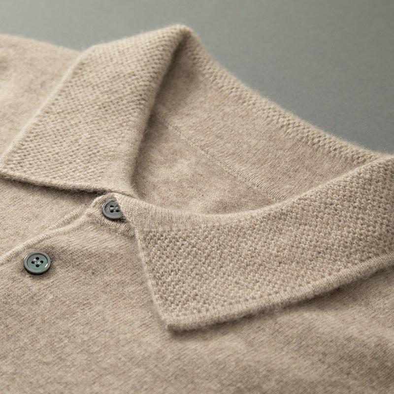 Herren Wollkaschmirpullover - Langarm Umlegekragen Polopullover für Herbst/Winter