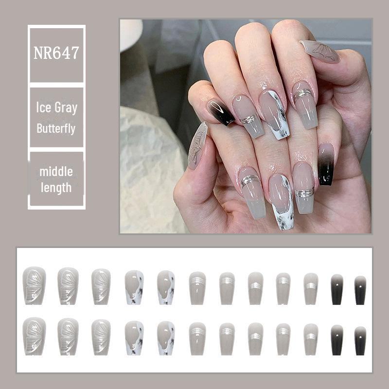 Medium & Long Rectangular T-Shaped Wearable French Cartoon Nail Art Patches - One Size Fake Nails