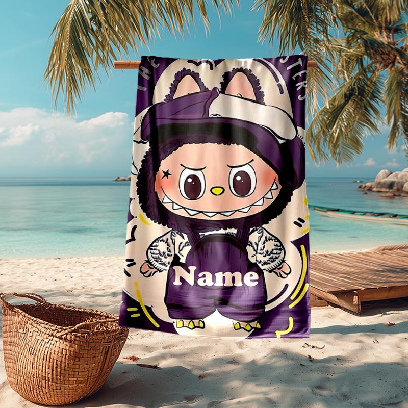 Custom Name Ultra-Soft Beach Towel with Labubu Theme,Ideal for Pool - Camping, Diving - Perfect Travel Essential, Vibrant Beach Towel.