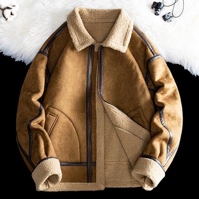 Men and Women with the Same Japanese Vintage Lapel Granular Cashmere Winter Suede Cotton Jacket