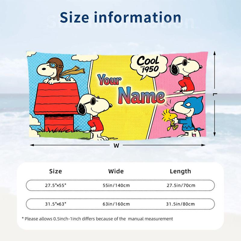 Custom Text Beach Towel, Soft Absorbent Swimming Multi-use TowelSnoopy Peanuts