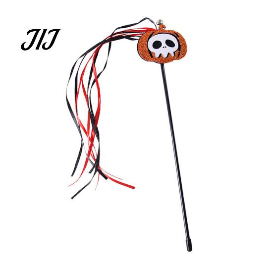 Spooky Spider Pumpkin Skull Toys Halloween Cat Wand Toy, Interactive Toy with Feathers And Bell, Designs, Ribbon for Indoor Cats Lightweight