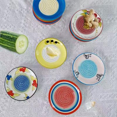 Ceramic Ginger Grater Plate, Manual Garlic Mincer Dish, Multifunctional Masher for Food, Kitchen Grinding Bowl for Ginger Garlic Puree