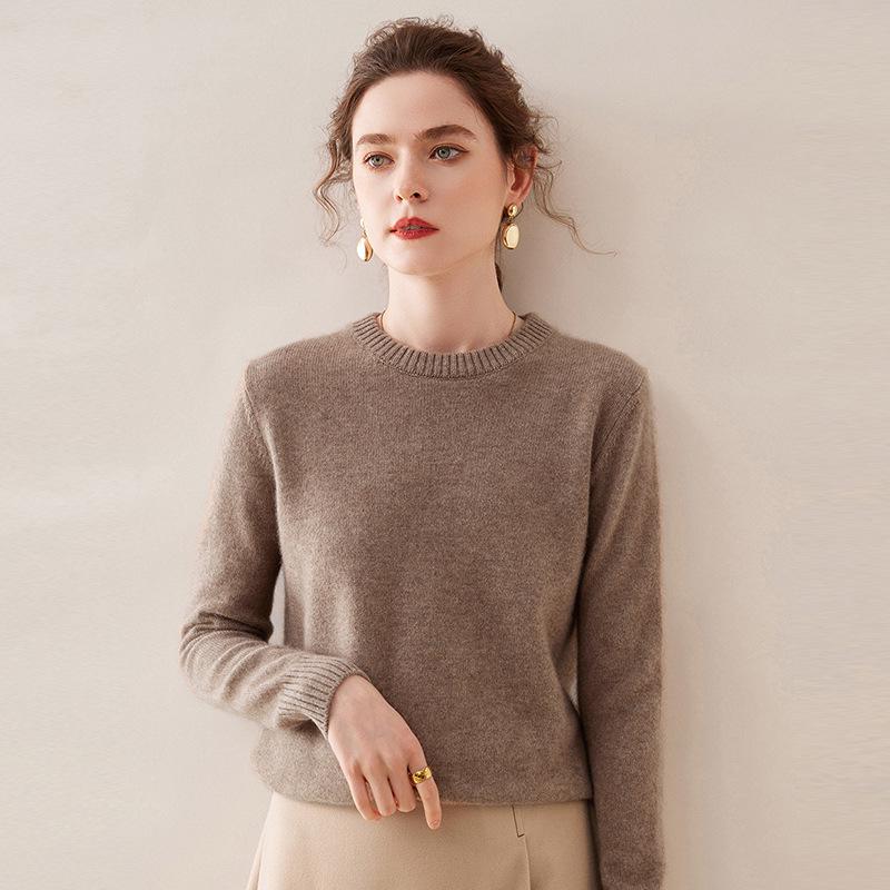 2025 Women's Autumn/Winter Cashmere Round Neck Double-Ply Thick Sweater - Loose, Versatile, Knit Base Layer